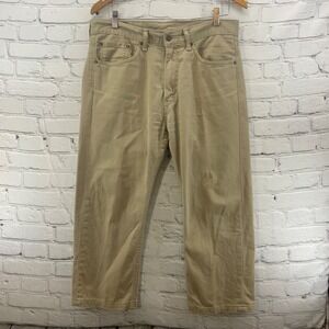 Levi's 505‎ Beige Khaki Pants Mens Sz 33 x 30 HEMMED TO 24"